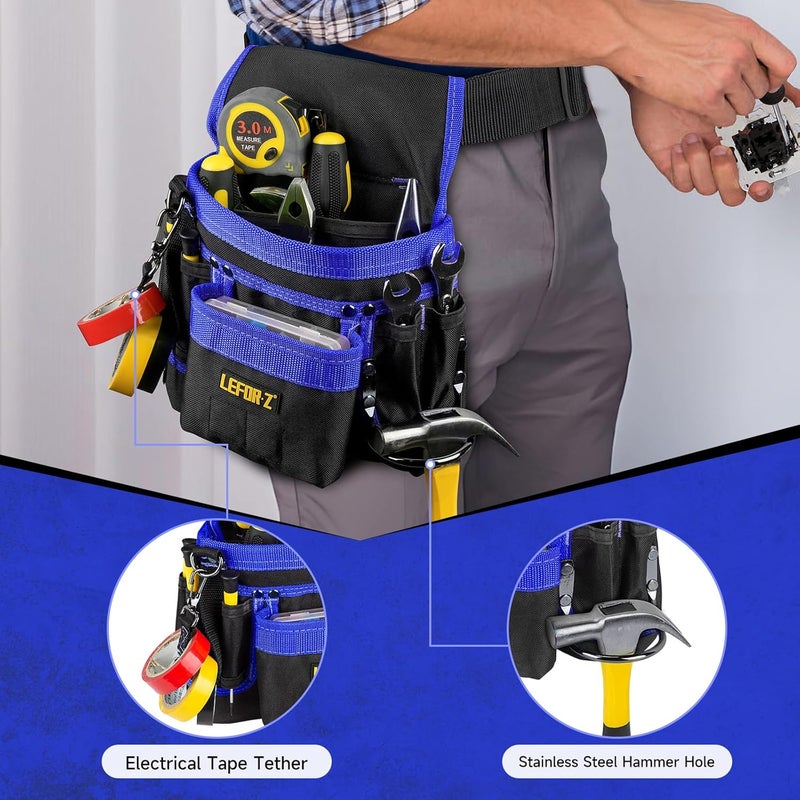LEFORZ Tool Belt,Magnetic Tool Pouch,14-Pockets Tool Belts for Men,Detachable & Adjustable Tool Pouch belt for Electrician,Carpenter,Construction,Work Apron,Utility Belt,Black-Blue - Image 4